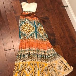 Strapless maxi dress with belt